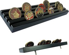 Beautiful Wooden Military Coin Display Case - Elegant Black Finish, 35 Count