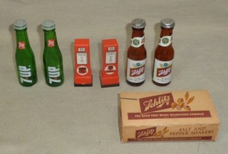 3 Pairs Vintage Advertising Salt & Pepper Shakers Phillips 66 Schlitz 7 UP