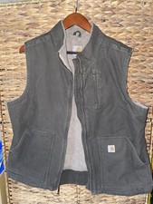 Men  s Carhartt Sherpa Lined Duck Vest Full Zip Gray Size XL