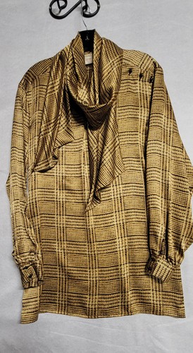Vintage Gold Gucci Silk Blouse W Attached Scarf Size 40 - Afbeelding 1 van 8