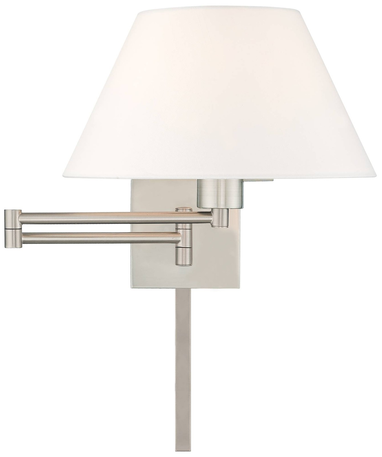 Brushed Nickel Swing Arm Wall Lamp w/ Off-White Empire Shade thumbnail 3