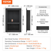 Shower Niche Ready for Tile 16" x 24", Double Shelf Organizer, Black