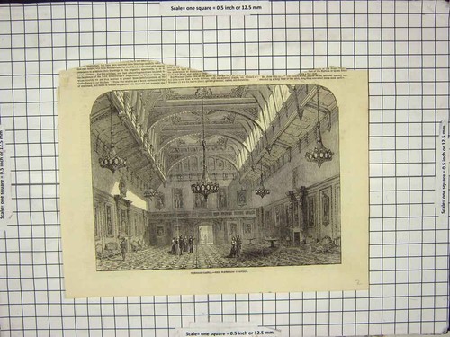 Original Old Antique Print Windsor Castle London England Waterloo Chamber