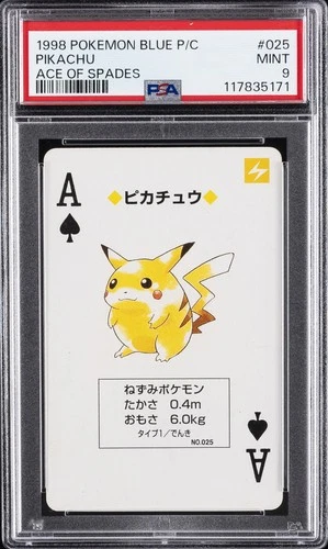 1998 POKEMON BLUE VERSION PLAYING CARDS ACE OF SPADES #025 PIKACHU PSA 9