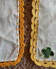 2 Vintage Irish Linen Handkerchiefs White Hand Crochet Edge Bridal 40s Heirloom