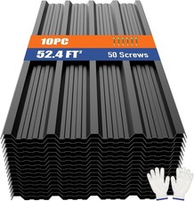 Metal Roofing Panels 10Pcs 52.4 Ft Black Corrugated Galvanized Steel Roof Panels