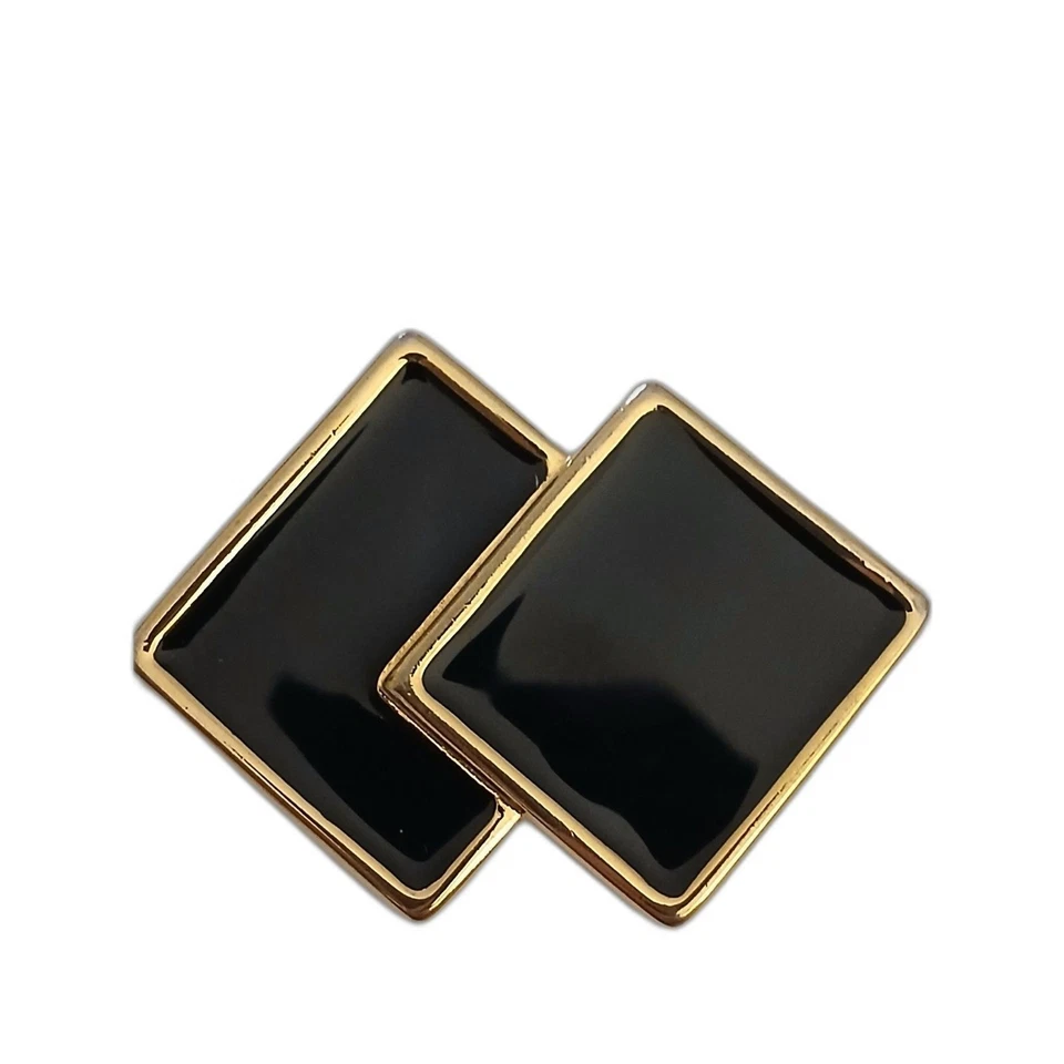 Broche prendedor cuadrado geométrico tono dorado esmalte negro vintage años 80 audaz Foto 2 de 4