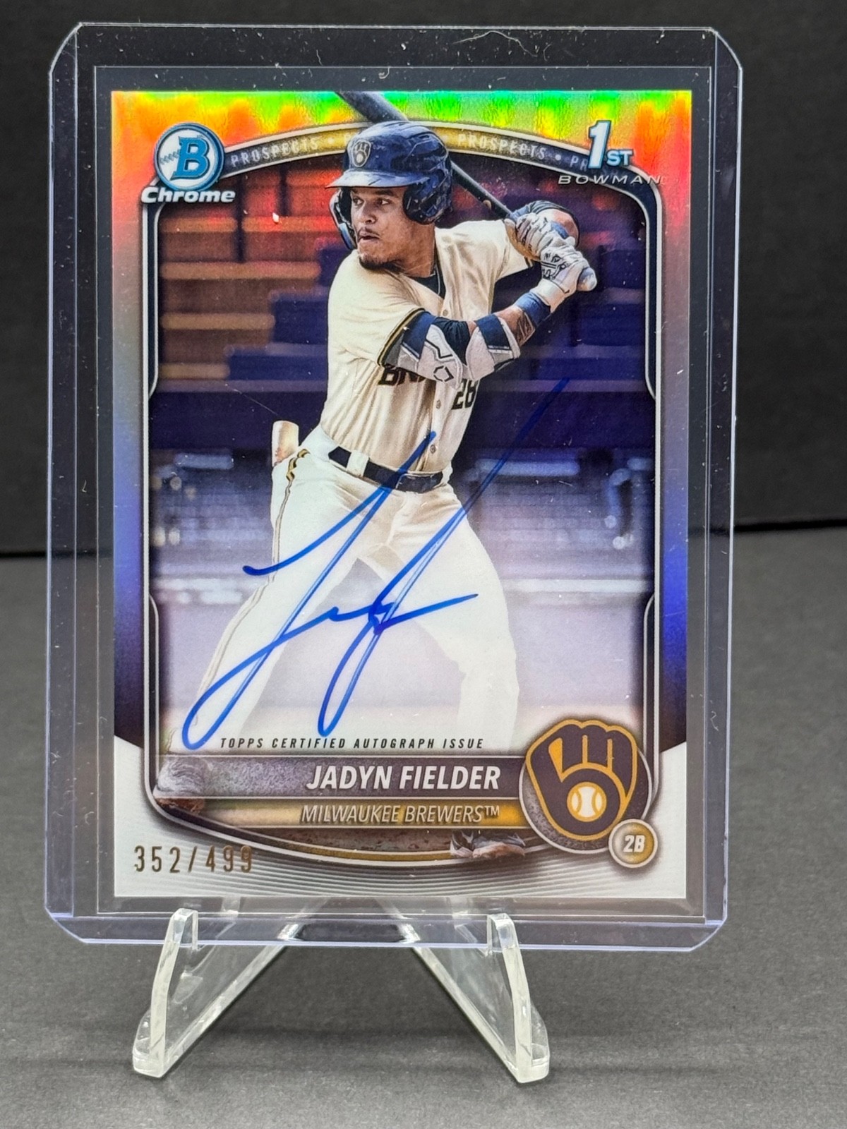 2025 Bowman Jadyn Fielder Chrome Refractor #/499 Auto 1st Bowman Brewers
