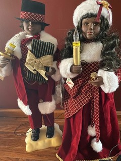 TELCO PAIR OF AFRICAN AMERICAN BLACK CHRISTMAS CAROLERS BOY & GIRL MOTIONETTES
