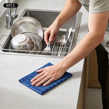 4-Piece 100 Cotton Kitchen Dish Towels, Grid Terry Absorbent Reusable Washable