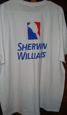 Vintage Sherwin Williams Shirt Mens 2XL White Blue Top Spell Out Logo Paint Tee