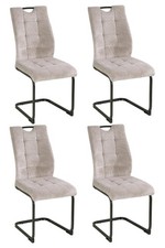 Freischwinger 4er Set Esszimmerstühle Mikrofaser Webstoff Metall Beige Schwarz