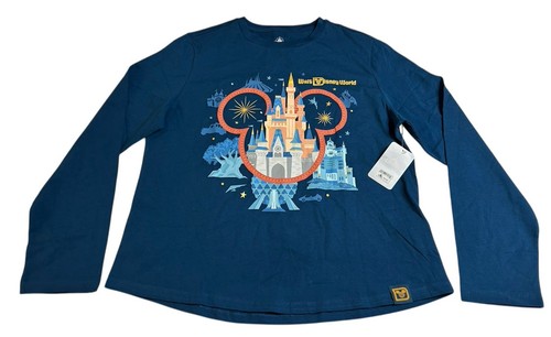 NEW Disney Parks Park Icons Blue Long Sleeve T-shirt Women’s X-Large XL - Picture 1 of 5