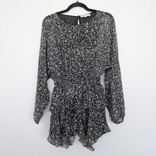 LoveShackFancy Silk Star Pattern Long Sleeve Semi Sheer Romper Jumpsuit Sz XS