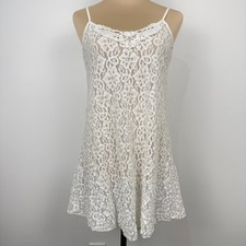 White Sheer Mesh Lace Floral Slip Dress Chemise Nightgown Womens Medium Bridal