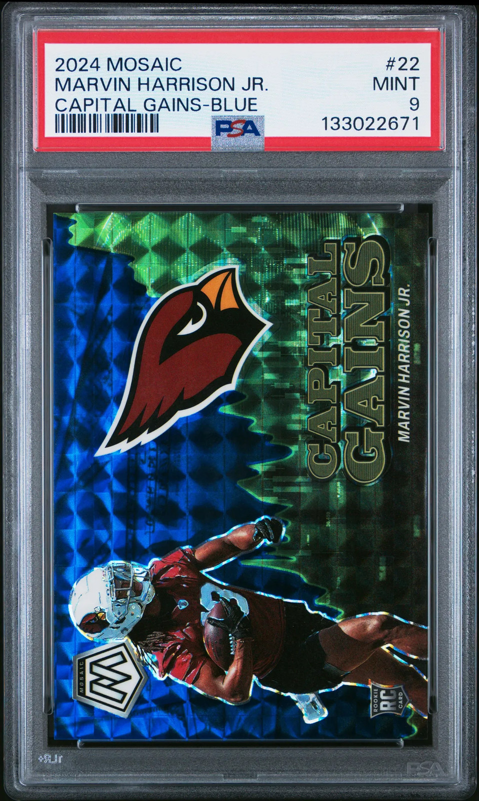 2024 Panini Mosaic Capital Gains Marvin Harrison JR. Blue /99 #22 PSA 9