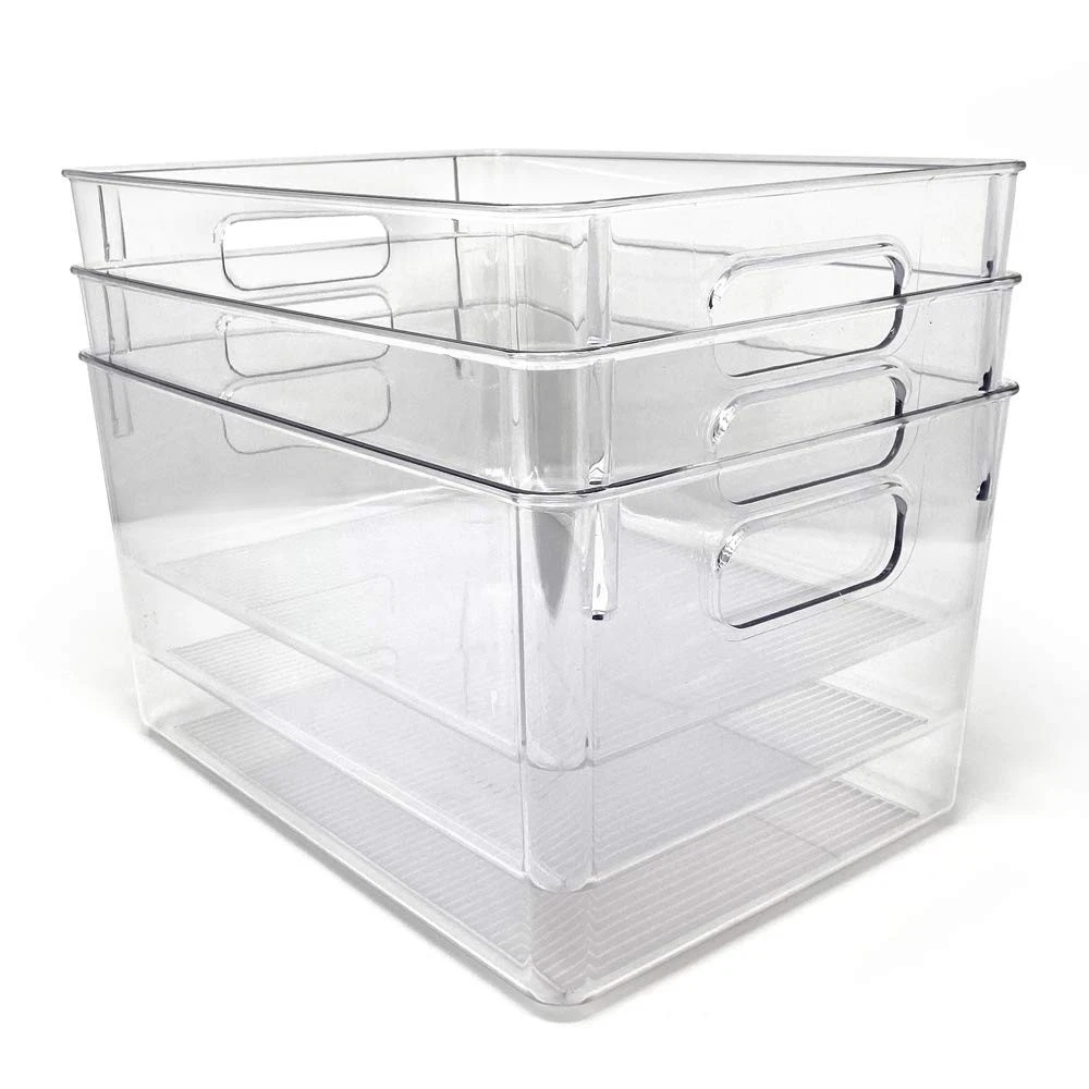 3-Pack Large Clear Storage Bins with Handles, Plastic Organizer for Home, Roo...