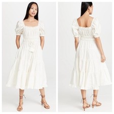 Ulla Johnson Iliana Dress Size 0 Blanc White Cotton Poplin Puff Sleeve Midi NWT