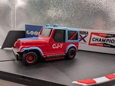 1990's Tyco 440-X2 HO Scale Slot Car Chassis/1980 Jeep CJ-7  Red With Blue Trim