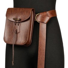 Medieval Faux Leather Belt Bag, Vintage Renaissance Belt Pouch Brown Style a
