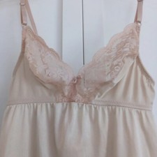 Vtg 60s Size 34 Full Bra Slip Dress Beige Lace Demi Antron III Nylon Vanity Fair
