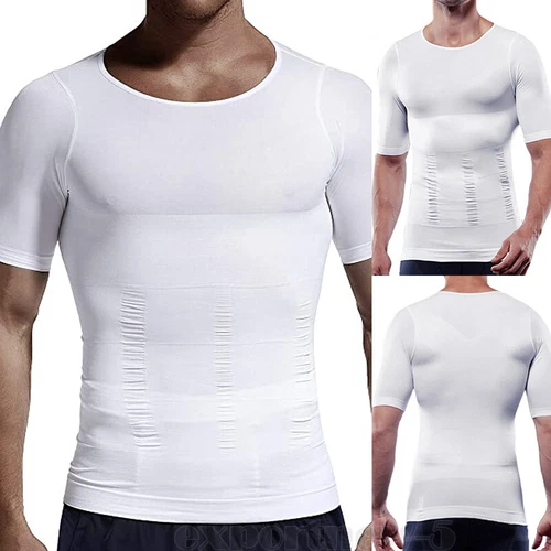 Men's Tummy Control Body Shaper Tops Hide Gynecomastia Chest Fat Shirt Shapewear - Picture 15 of 38