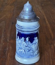 Bierkrug mit Zinndeckel, Steinzeug, salzglasiert J.P. Thewalt, H&ouml;hr-Grenzhausen