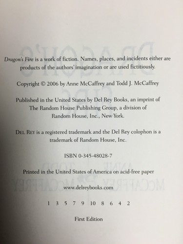 Dragon's Fire by Anne McCaffrey and Todd McCaffrey 1st/1st HC/DJ 2006 Pern - Bild 7 von 10