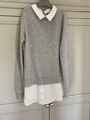 Primark grau Shirt Pullover Kombi Gr. 8 Twin Set Effekt Nadelstreifen gerippt Smart