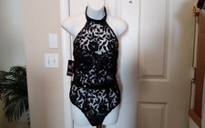 Dreamgirl Teddie NWT Size Med High Neck Lace Collared Bodysuit Black 11451