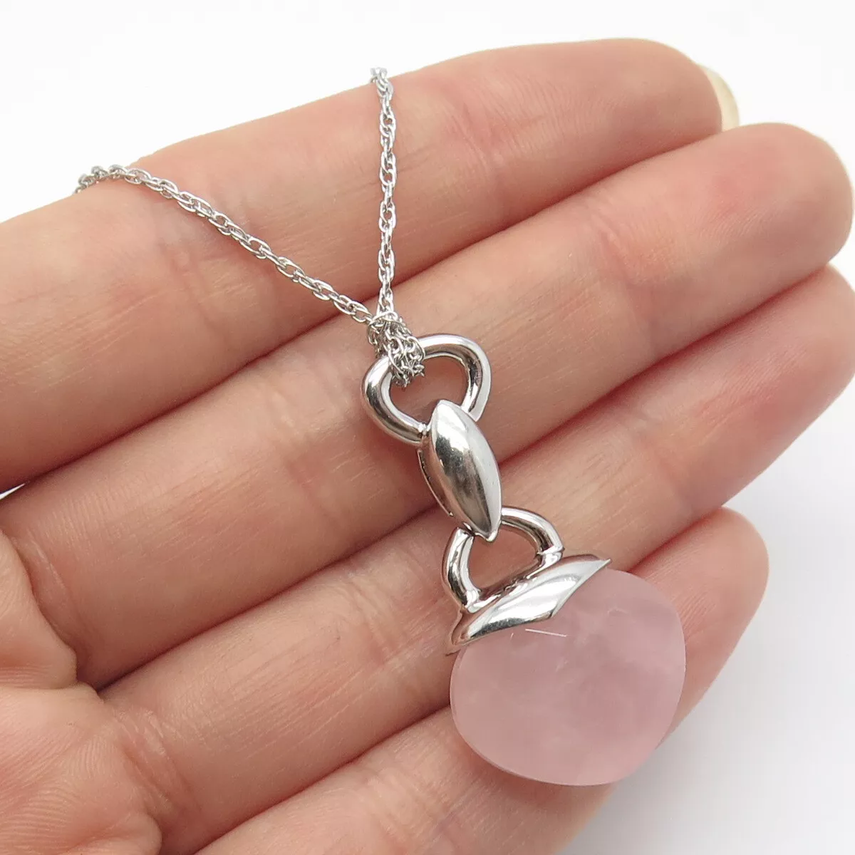 Rose quartz pendant necklace sterling silver store