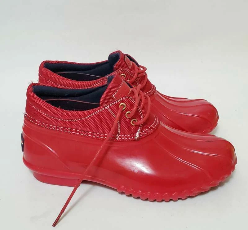 Tommy Womens 7 Rain Boots Red Ankle Lace Up Waterproof Low | eBay