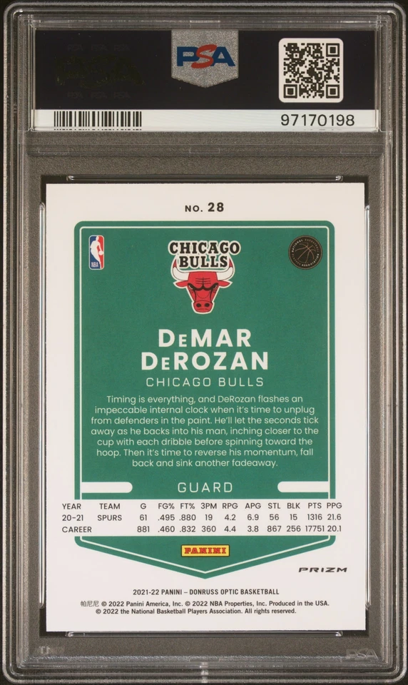 2021 DONRUSS OPTIC #28 DeMAR DeROZAN 1ST PSA 10 EVER FANATICS SILVER WAVE POP 1 - Image 2 of 2