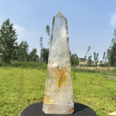 Top 3.58LBNatural Clear quartz Point Crystal Obelisk wand Tower Decor send stand