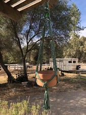 Macrame Plant Hanger Handmade Sage Green Craft Cord Medium Brown Wooden Beads