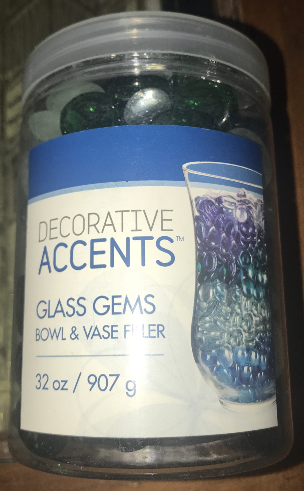 Decorative Accent Glass Gem Round Flat Green Frost Clear Marble Vase