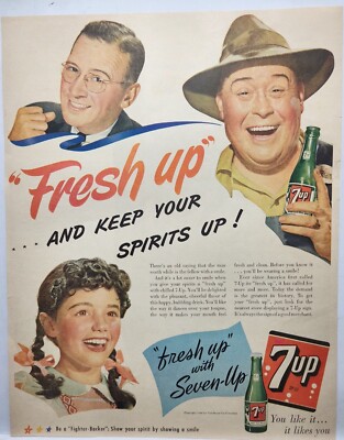 1944 7 UP Fresh Up Original Print Ad Life Magazine 40s