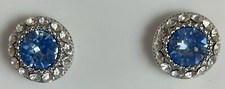 NEW Silver Plated Swarovski Crystal Classic Round Stud Earrings - Light Blue