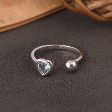 Heart Shape Blue Topaz Ring With 925 Sterling Silver Adjustable Engagement Gift