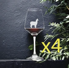 Llama Alpaca Wine Glasses x4 Premium 12 Oz Personalize Farm Animals Pet NEW