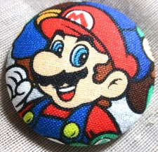 XL FABRIC BUTTON OF NONE OTHER THAN MARIO, LUIGI'S BROTHER  1-1/2 inches   38mm