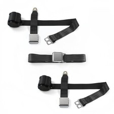 Camaro 1967 - 1969 Airplane 2pt Black Retractable Bench Seat Belt Kit - 3 Belts