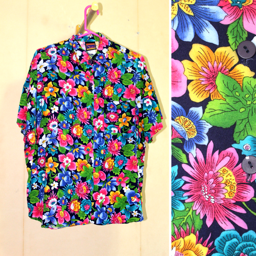 Jantzen Womens Shirt L Floral Rayon Short Sleeve Button Up Vintage 90s Retro 60s - Picture 3 of 11