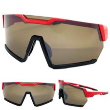 Classic Retro WRAP AROUND Biker Cycling Fishing Shield SUN GLASSES Big Red Frame