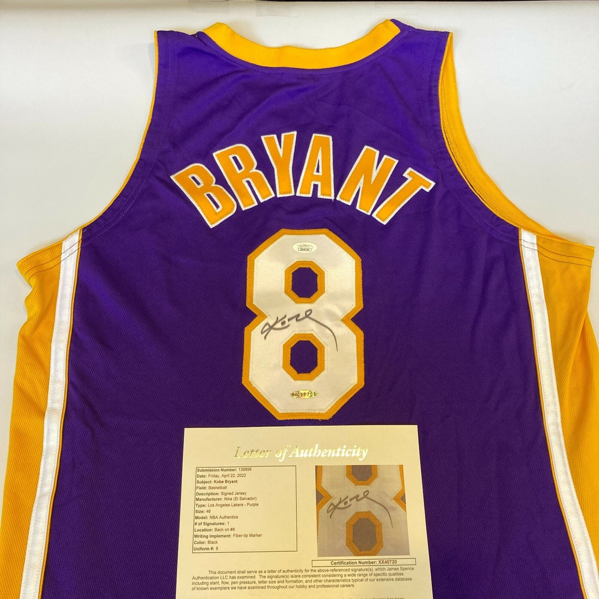 Kobe Bryant Signed 2000-01 Pro Cut Los Angeles Lakers All Star