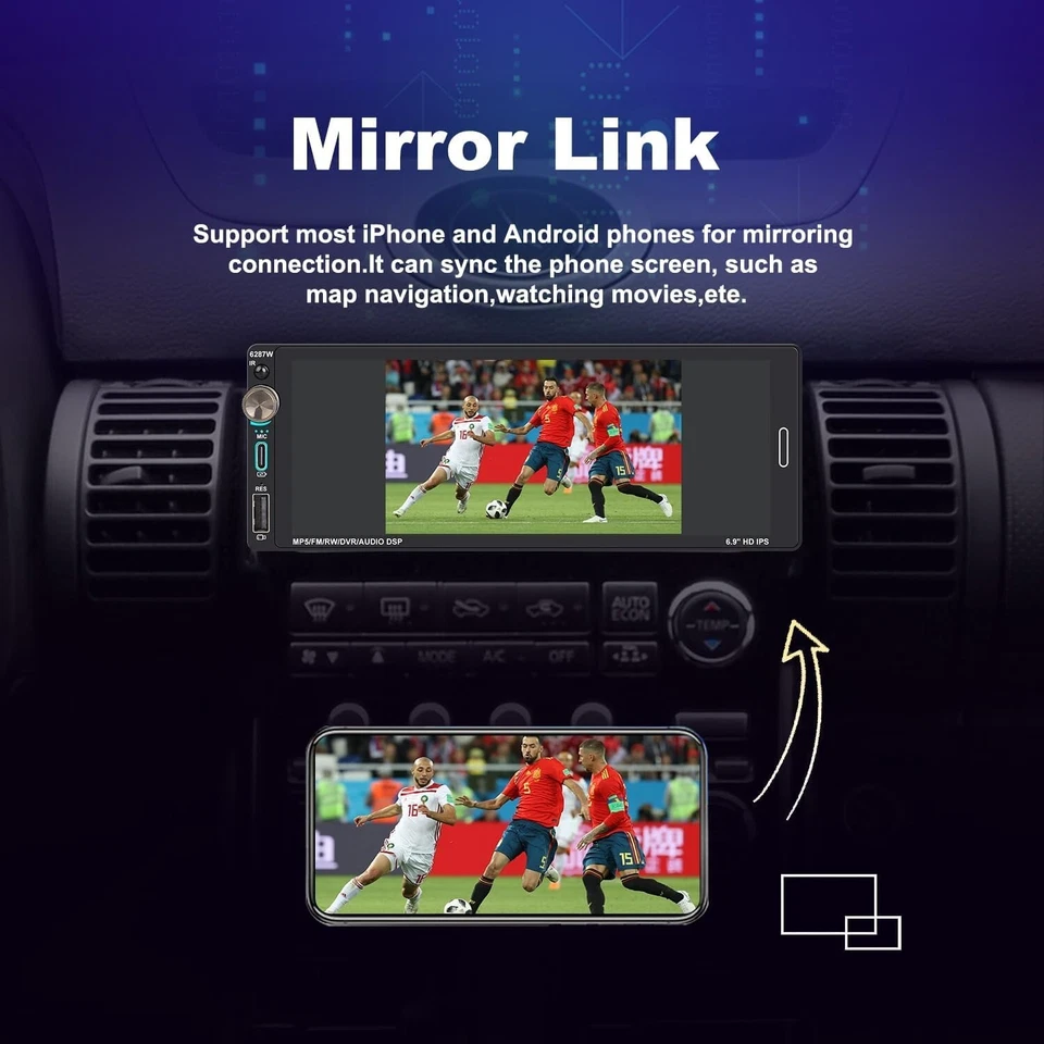 Estéreo Bluetooth Radio Coche Pantalla Táctil 7" 1DIN Apple Carplay Android Auto - Imagen 4 de 4