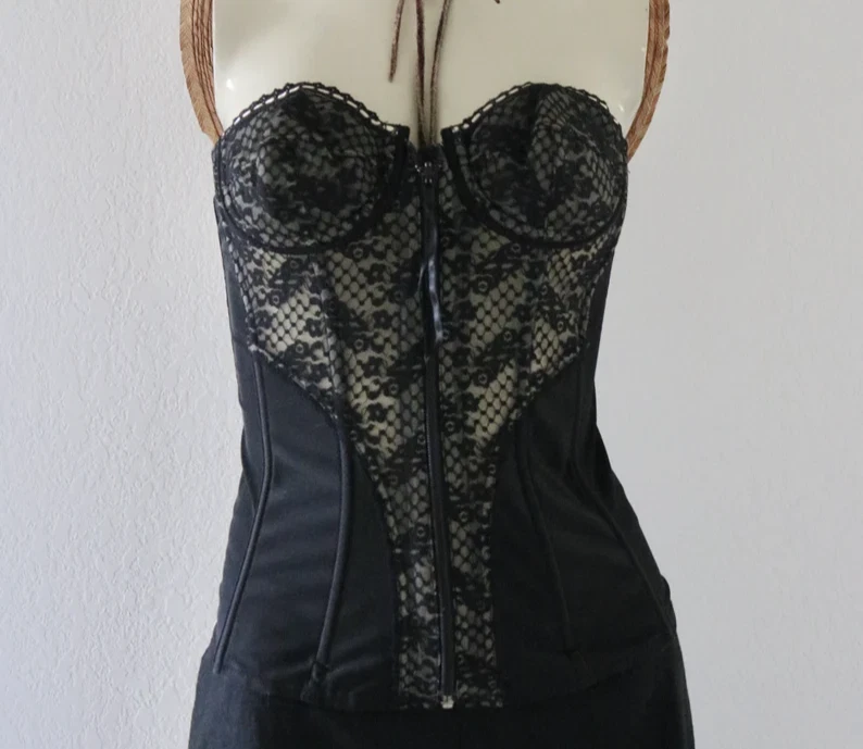 JCPenny Adonna vintage corsé encaje top desnudo transparente talla 32 B Foto 2 de 4