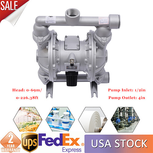 Pneumatic Air-Operated Double Diaphragm Pump 1/2in Inlet, Max Flow Rate 10n3/n