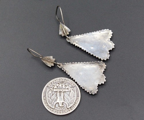 Turkmen 925K Sterling Silver Arrow Shape Earrings, BellyDance Onyx Earrings, - Picture 5 of 7