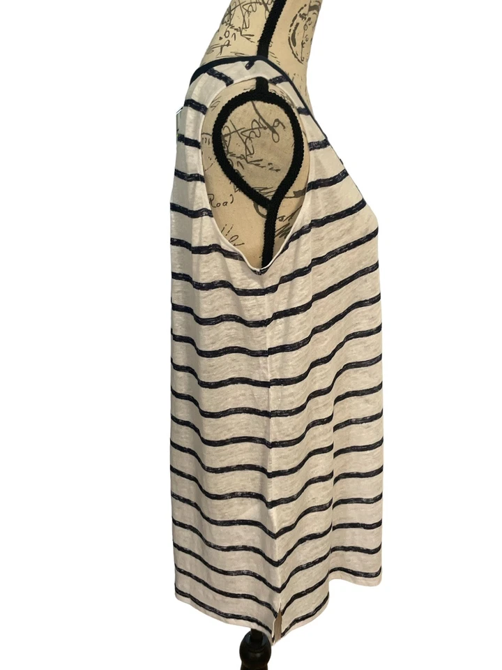 Camiseta sin mangas Tommy Bahama para mujer S de lino a rayas con cuello en V azul marino blanco Foto 4 de 4